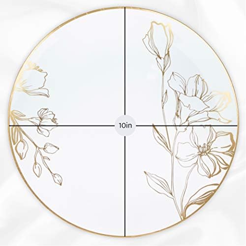 [10'' Plates 10 Count] White Plastic Floral Design Party Dinner Plates With Gold Rim Premium heavyweight Elegant Disposable Tableware Dishes - Image 3