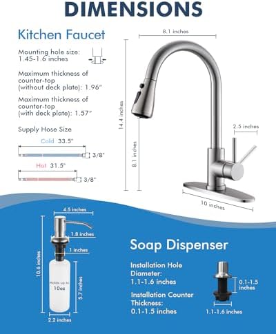 VFAUOSIT Kitchen Faucet with Pull Down Sprayer and Soap Dispenser - Image 6