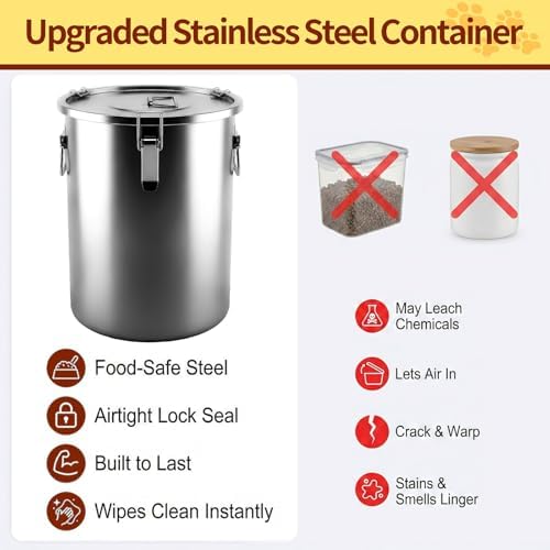 304 Stainless Steel Dog Food Storage Container, 50LB/55LB Airtight Pet Food Container with Locking Lid & Silicone Seal, Large Metal Food Storage Bin for Dry Dog/Cat Food, Rice, Flour (50 LBS) - Image 5