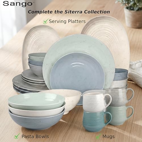 Sango Siterra Artist's Blend 16-Piece Stoneware Dinnerware Set for 4, Green, Cream & White Glossy Dishes with Speckles, Ceramic Plates and Bowls Sets for Everyday Dining, Microwave & Dishwasher Safe - Image 6