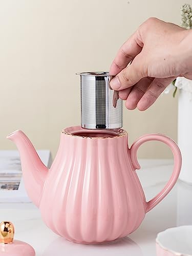 CLAY TONIC- 8 OZ Porcelain Pink Coffee/Teacup and Saucer Set with Holder - Image 4