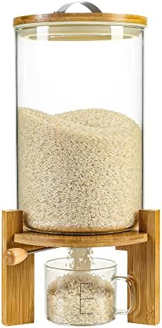 Glass Rice Dispenser, Airtight Rice Storage Container with Measuring Cup by VuinopDirect
