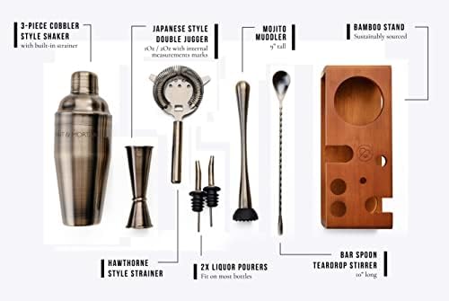 Mint & Mortar Cocktail Shaker Set – 7-Piece Stainless Steel Bartender Kit with Premium Bamboo Stand for Home Bartending - All-in-One Mixology Set for Beginners & Pros (Brushed Gold) - Image 5