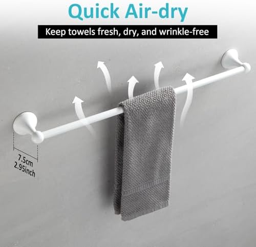 BGL Bathroom Accessories Set, White Paint Expandable Towel Bar 4-Piece Bathroom Accessory Set Wall Mounted Towel Ring Robe Hook Toilet Paper Holder Towel Holder - Image 3