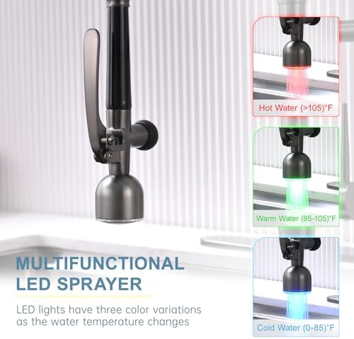 GIMILI Black Stainless Kitchen Faucet with LED Light and Pull Down Sprayer - Image 3