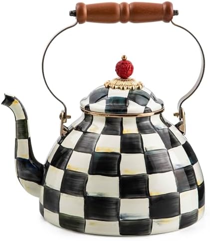 MACKENZIE-CHILDS Tea Kettle, 3 Quarts, Black-and-White Courtly Check by Unknown