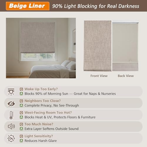 Aimnid Custom Cordless Roman Shades for Windows, Blackout Light Filtering Roman Blinds, Room Darkening Privacy Fabric Roman Window Shades for Home Living Room, Bedroom, French Doors, Sand - Image 5