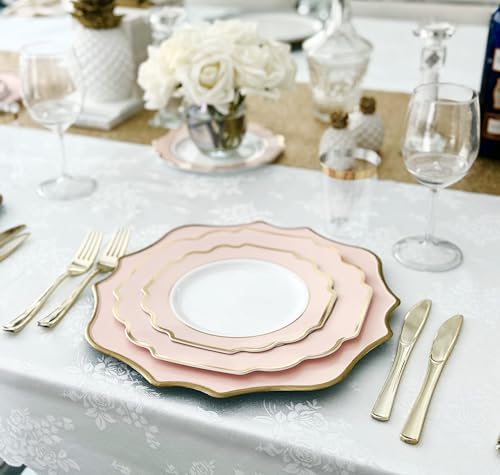 " OCCASIONS " 200 Piece set (25 Guests)-Wedding Plastic Plates & cutlery -Disposable heavyweight Dinnerware 10.5'', 8'' + Silverware + Cups + Napkins (Imperial in Blush Pink & Gold) - Image 5