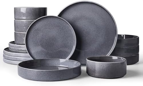 Famiware Annecy 16-Piece Dinnerware Set with Pasta Bowls, Misty Blue by Famiware