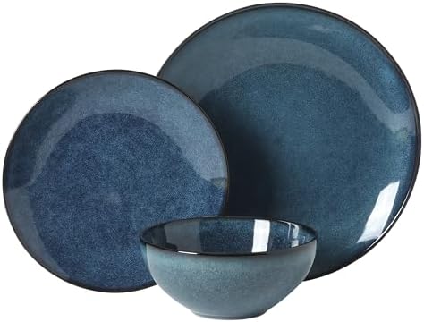 Gibson Elite Castle Peak Plates and Bowls Set, 12-Piece Dinnerware Set, Blue Reactive Glaze Stoneware Dishes, Dinner Plates, Salad Plates & Cereal Bowls - Image 6