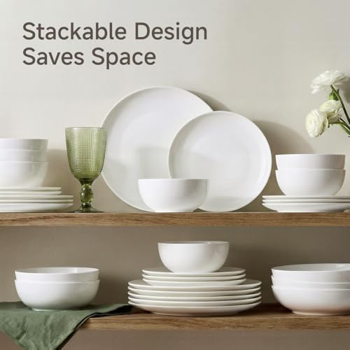 KINGSTONE Bone China Dinnerware Set for 4, 16-Piece Plates and Bowls Set - Image 6