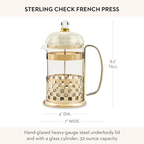 MACKENZIE-CHILDS Coffee French Press, Gray-and-White Sterling Check - Image 4
