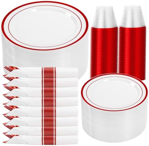 DaYammi 350PCS Red Plastic Dinnerware Set for 50 Guests by DaYammiwillaccompanyyou
