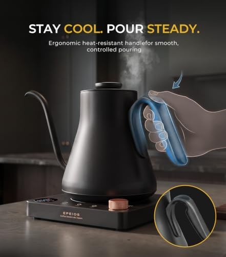 Epeios Gooseneck Electric Kettle Temperature Control,1200W,0.9L,Matte Black - Image 6