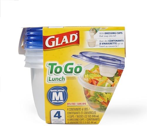 Glad GladWare To Go Lunch Containers with Dressing Cup, 32 Oz, 4 Count - Image 2