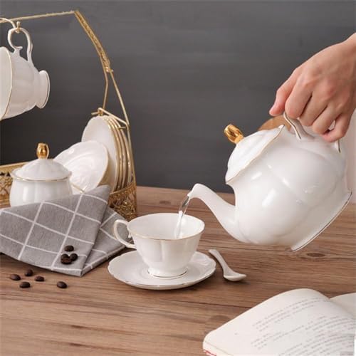 fanquare 15 Pieces Simple White English Ceramic Tea Sets,Tea Pot,Bone China Cups Without Metal Holder,Matching Spoons,Afternoon Tea Set Service Coffee Set - Image 2