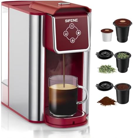 SIFENE 3-in-1 Single Serve Coffee Maker for Pods, Grounds & Tea, Red by SiFENE