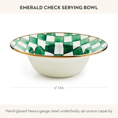 MACKENZIE-CHILDS Enamel Serving Bowl, Green-and-White Emerald Check - Image 4
