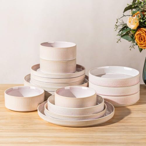 TheTerra Ceramic Dinnerware Set for 4, 16-Piece Plates and Bowls Set by TheTerra