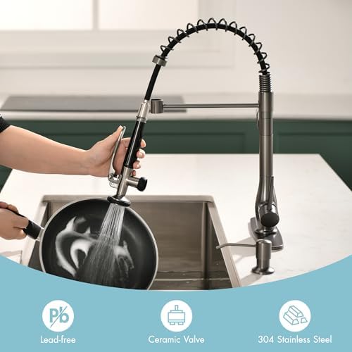 GIMILI Black Stainless Commercial Kitchen Sink Faucet with Soap Dispenser - Image 7