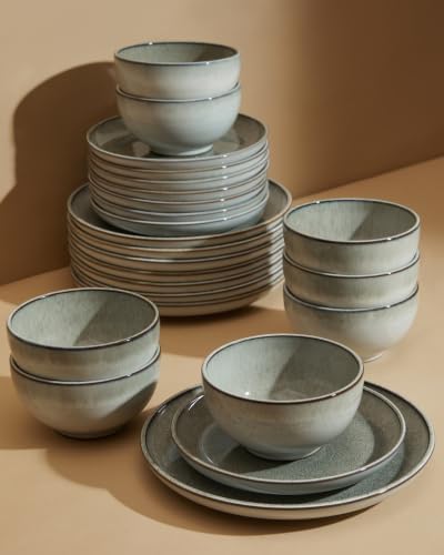 Pokini Ceramic Dinnerware Sets for 8, 24pcs Plates and Bowls Sets Dish Set - Image 2