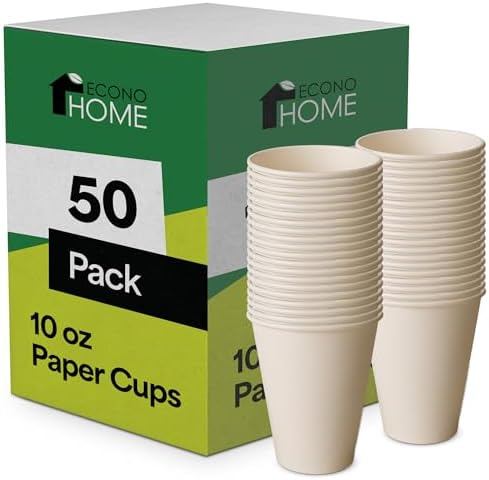 EconoHome 10 oz 50 Pack Disposable Coffee Paper Cups - Paper Cups for Hot and Cold Drinks, Tea, Water, and Juice by EconoHome