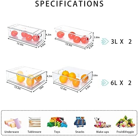 4 pack Stackable Refrigerator Organizer Bins Pull-Out Drawers for Fruit and Veggies Storage Organizer for Fridge Clear Drawer Containers with Handle Divided Organization for Produce Saver - Image 3