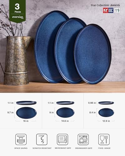 famiware Large Serving Platters Set of 3 Sizes - Oval, Nebulas Blue - Image 2