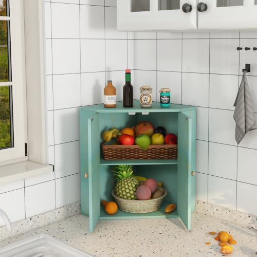 Trironsun Corner Bread Box for Kitchen Counter Double Layer Bamboo Bread Storage Container Large Capacity Bread Storage Bin Farmhouse Breadbox Organizer (Antique Blue) - Image 7