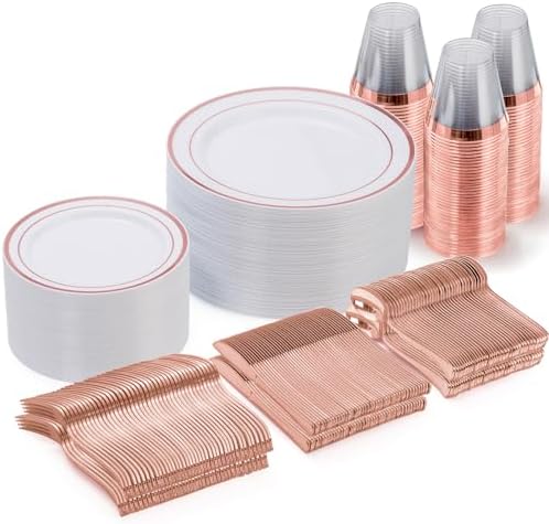 Goodluck 300 Pieces Rose Gold Disposable Plates for 50 Guests by GoodLuck