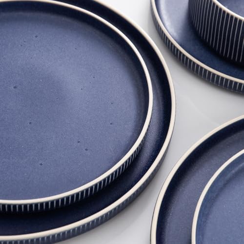 Stoneware Dinnerware Sets for 8, 24Pcs Plates and Bowls Set, Matte Blue - Image 5