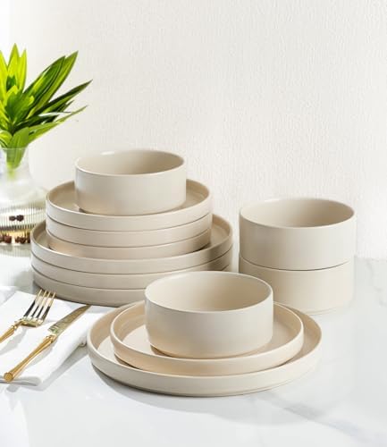 TheTerra Ceramic Dinnerware Set for 4, 12-Piece Plates and Bowls Set by TheTerra