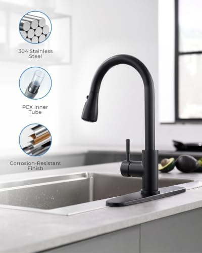 VFAUOSIT Kitchen Faucet with Pull Down Sprayer, Matte Black High Arc - Image 5