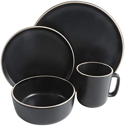 Gibson Home Zuma 16 Piece Round Kitchen Dinnerware Set, Dishes, Plates, Bowls, Mugs, Service for 4, Matte Stoneware, Black - Image 2