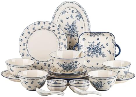 Ceramic Dinnerware Set, Series Kavara Ⅱ, (Vintage Cobalt Blue) by FANGJING