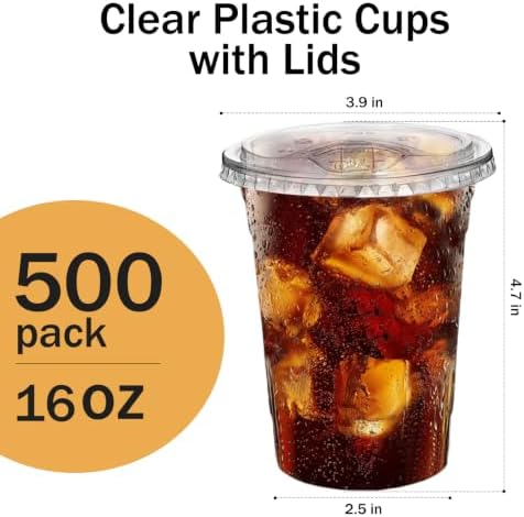 500 Clear Plastic Cups 16 oz Sip Lids - BPA Free - Image 2