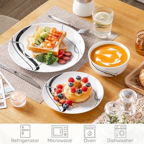VEWEET Porcelain Dinnerware Sets for 4, 12 Piece Plates Bowls Set, FIONA - Image 5