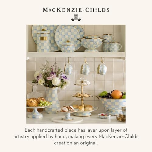 MACKENZIE-CHILDS Pedestal Platter, Large, Light-Blue-and-White Sky Check - Image 6