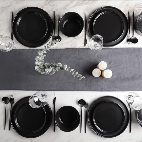 Stone Lain Celina Stoneware 32 Piece Modern Dinnerware Set, Plates and Bowls, Black Matte, Service for 8, Microwave & Dishwasher Safe - Image 3