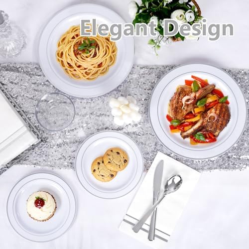 GATHER 176PCS Silver Plastic Plates for Wedding and Party - Image 3