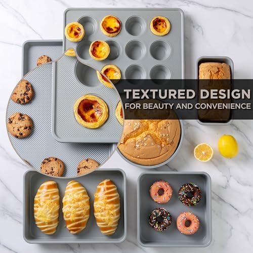 Country Kitchen Nonstick Stackable Bakeware Set - Durable, Easy Release Baking Set, Taupe, 6 Pcs - Image 6