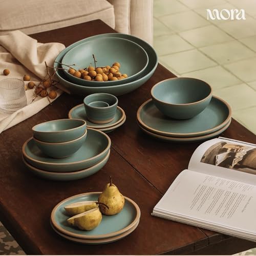 MORA Medium Dishes Set of 4, 30oz Ceramic Pottery Pasta Plate/Wide Bowls - Microwave, Oven and Dishwasher Safe - Iris - Image 6