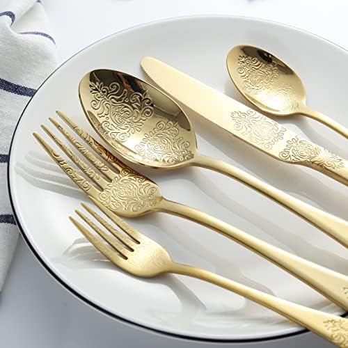 Gold Silverware Set 40 Pieces Stainless Steel Flatware Set Service for 8 Cutlery Utensil Sets Include Knives Forks Spoons for Kitchen Home Restaurant - Image 5