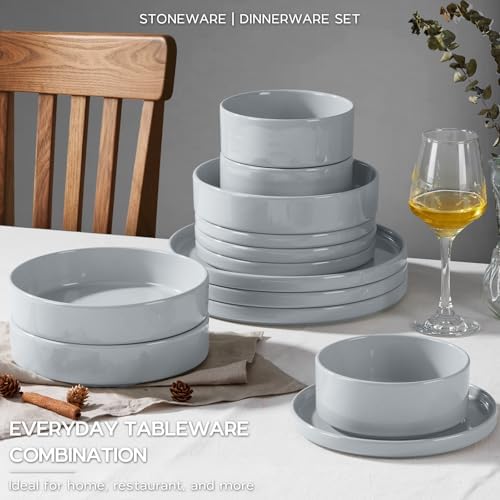 Onader Dinner Plates and Bowls Sets, 8 Pieces Stoneware Dinnerware Service for 2, Gray Ceramic Kitchen Dish Set, Speckled Dishware Dining Ware - Slate Gray - Image 6