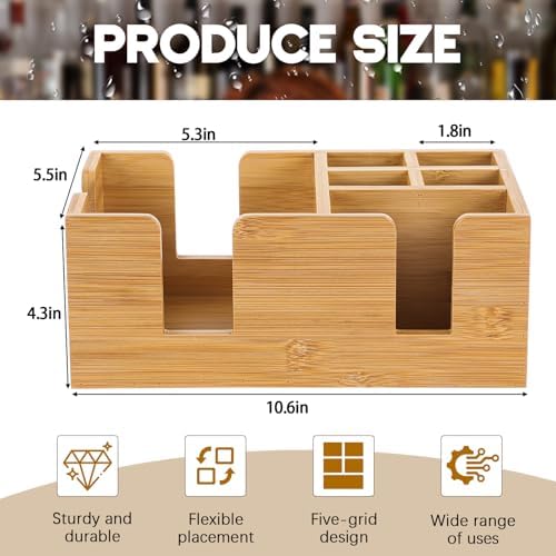 Mifoci Bamboo Bar Caddy, Wood Napkin & Straw Holder Organizer - Image 2