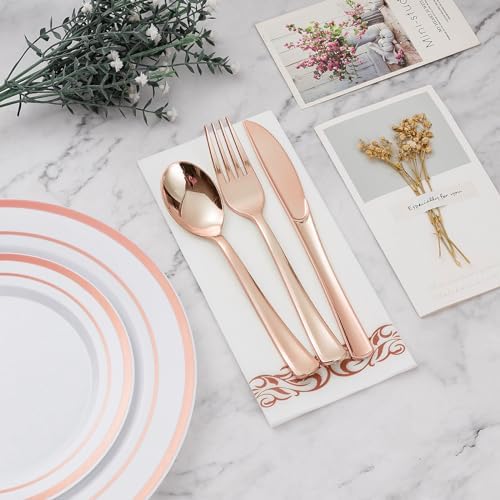 BESTVIP 700 PCS Rose Gold Disposable Plastic Dinnerware Set for 100 Guests - Image 4