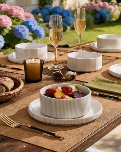 Ceramic Dinnerware Sets for 4, 8-Piece Deep Salad Plates and Cereal Bowls - Image 3