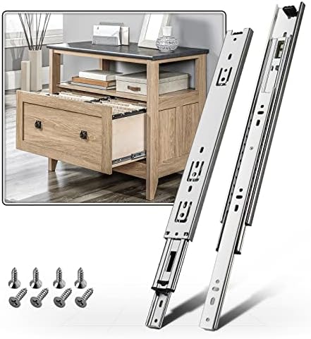 SHUHANG 1 Pair Full Extension Drawer Slides 8 10 12 14 16 18 20 22 24 Inch 100 lb Load Capacity Side Mount Ball Bearing Rails Cabinet Dresser Glides Wardrobe Kitchen Trash Can Slider Runners Silver by SHUHANG
