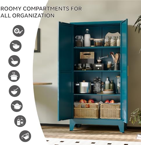 COFaR 61" Metal Pantry Cabinet in Peacock Blue, Farmhouse Storage Cabinet with Adjustable Shelves, Sturdy Freestanding Cupboard for Kitchen Organization, Bathroom & Living Room - Image 6