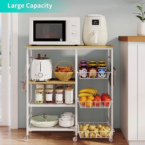 HapiRm Rolling Kitchen Microwave Cart - 4 Tier Microwave Table Stand with Pull-Out Baskets, Coffee Bar Baker's Rack with Wheels Rolling Storage Cart Organizer Shelf for Living Room Office, Balcony - Image 3